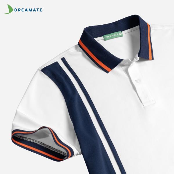 Áo polo đồng phục trắng phối xanh navy Tôn Đông Á