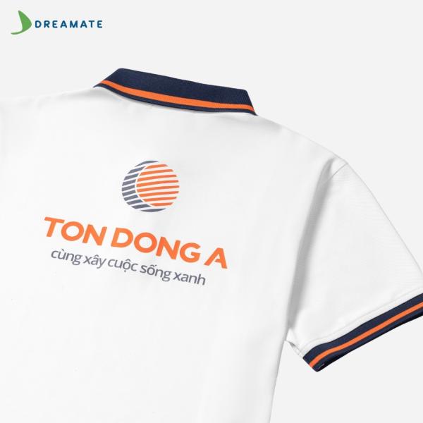 Áo polo đồng phục trắng phối xanh navy Tôn Đông Á