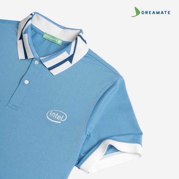 Áo polo đồng phục xanh phối trắng Intel