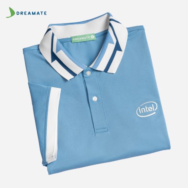 Áo polo đồng phục xanh phối trắng Intel