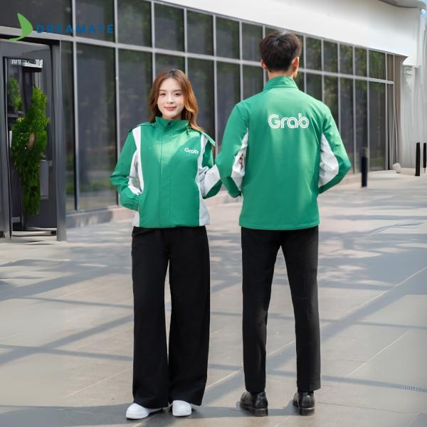 Áo khoác đồng phục Grab xanh trắng