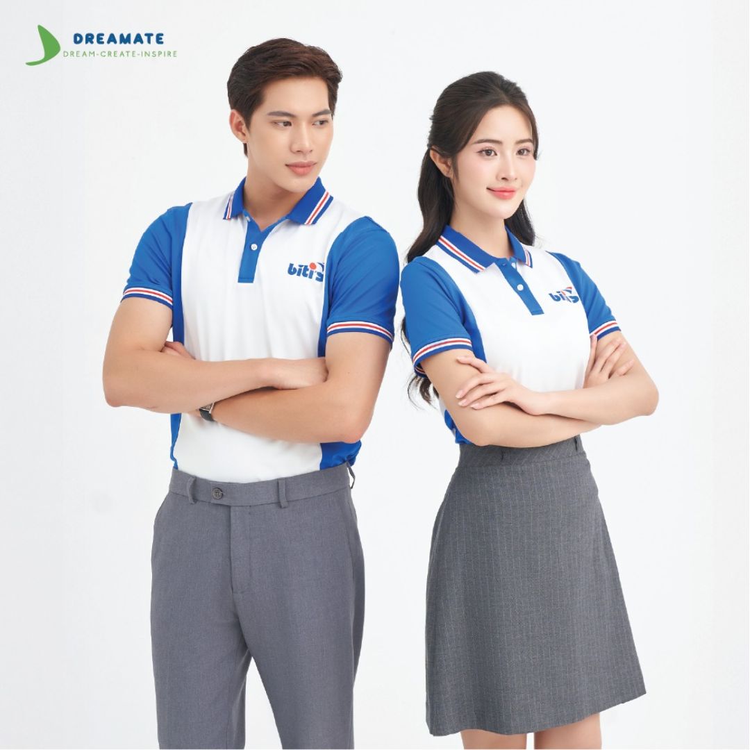 Mẫu áo đồng phục màu xanh dương cho học sinh, sinh viên